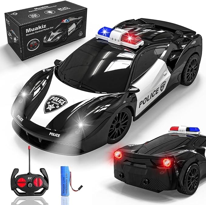 Muakiz Op afstand bestuurbare auto vanaf 3, 4, 5, 6, 7, 8+ jaar, RC auto's, speelgoed, politieauto met afstandsbediening, voor jongens en meisjes, cadeau, kinderspeelgoed met oplaadbare batterij en