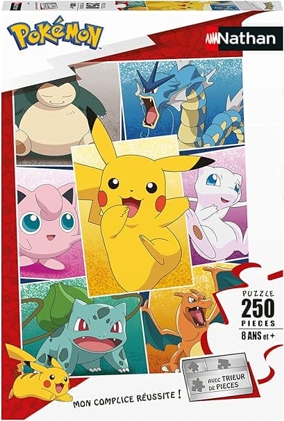 Nathan - Kinderpuzzel – 250 stukjes – soorten Pokémon – meisjes of jongens vanaf 8 jaar – hoogwaardige puzzel – dik en duurzaam karton – geanimeerd – 86882