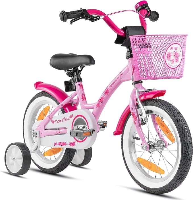 PROMETHEUS BICYCLES kinderfiets 14 inch meisjes- fiets meisje van 4 jaar oud met zijwieltjes terugtraprem Meisjesfiets 14 inch in roze