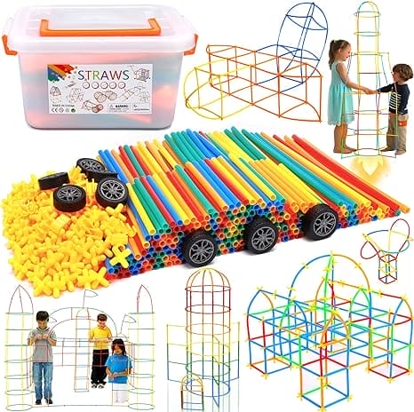 Purpledi Bouwspeelgoed, bouwstenen, creatief, rietjes en verbindingsstukken, bouwspeelgoed, doe-het-zelf set, speelgoed voor kinderen, rietjes, educatief speelgoed vanaf 3, 4, 5, 6, 7, 8 jaar, jongens