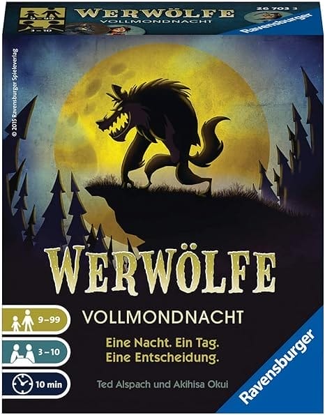 Ravensburger 26703 - Werewolves - Full Moon Night, bordspel voor kinderen van 9 jaar en ouder, actiespel voor 3-10 spelers, gameserie: One night. Een dag. Een beslissing.