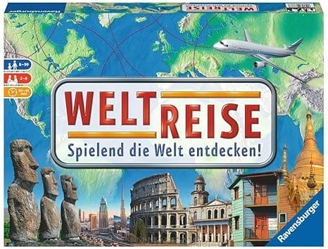 Ravensburger 26888 - Weltreise- Familienklassiker ab 8 Jahren - Gesellschaftsspiel, Reise einmal um die Welt, Reiseplanung für bis zu 6 Spieler - über 170 Städte