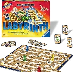 Ravensburger 26955 Het gekke labyrint - Klassiek spel voor 2-4 personen vanaf 7 jaar: wie duwt, wint - spoken en schatten!,Geel