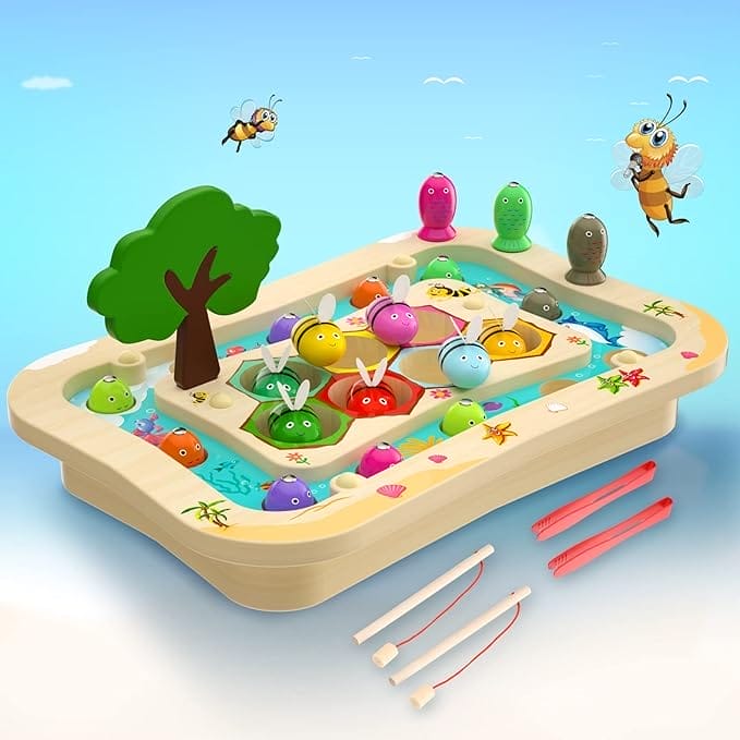 Uping Houten speelgoed-visspel vanaf 3 jaar, 2-in-1 Montessori houten magnetisch speelgoed, uniseks educatief speelgoed, cadeau, vissen, patentbescherming