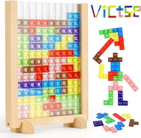 Victse Tetris Speelpuzzelset voor kinderen, Montessori-speelgoed vanaf 3, 4, 5, 6 jaar, intelligentie, kleurrijke bouwstenen, kinderspeelgoed voor 3-6 jaar, motoriekspeelgoed, houten speelgoed, cadeau