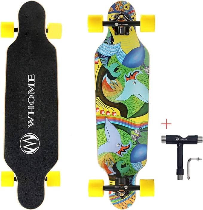 WHOME Pro Longboards - 31 inch klein longboard cruising skateboard voor volwassene/kind meisje/jongen Pro/beginner met T-Tool (Fresh Life)