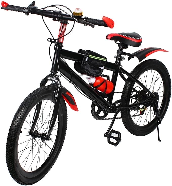 XUEMANSHOP Kinderfiets, 20 inch, 6 versnellingen, MTB, mountainbike met dubbele schijfrem, een hoogwaardig frame, verstelbare hoogte voor 6-11 jaar (rood)