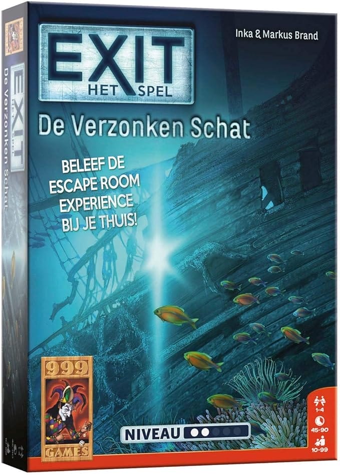 999 Games - EXIT - De Verzonken Schat Breinbreker - vanaf 10 jaar - Genomineerd voor speelgoed van het jaar 2018, Inka & Markus Brand - Real-time,Social deduction - voor 1 tot 4 spelers - 999-EXI08