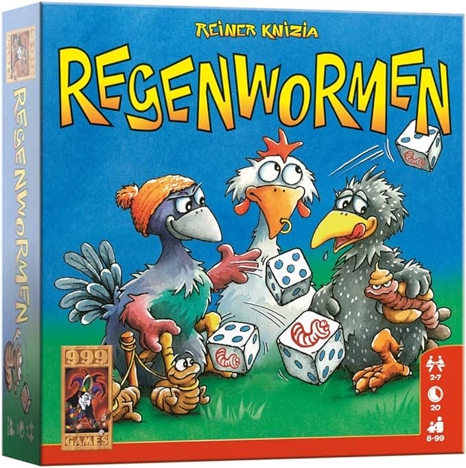 999 Games - Regenwormen Dobbelspel - Basisspel vanaf 8 jaar - Een van de beste spellen van 2006 - Reiner Knizia - Push your luck - voor 2 tot 7 spelers - 999-RGW01