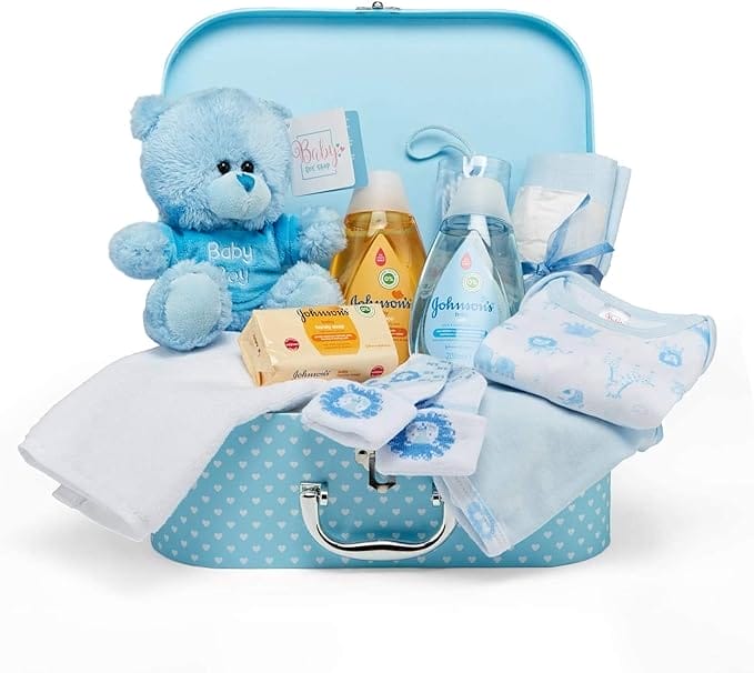Baby Gift Set - Blue Basket Full of Baby Products in a Baby Boys' Storage Box
