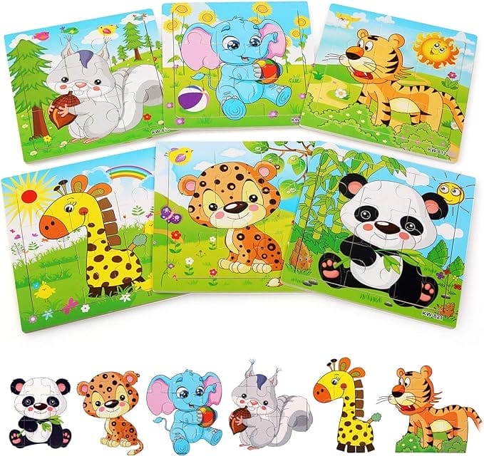 BelleStyle Houten puzzel voor 2, 3, 4, 5 jaar, 6 stuks houten legpuzzels met dieren voor kinderen van 2-5 jaar, peuter, kinderen, educatieve puzzelspeelgoedset voor kinderen, jongens en meisjes, 9
