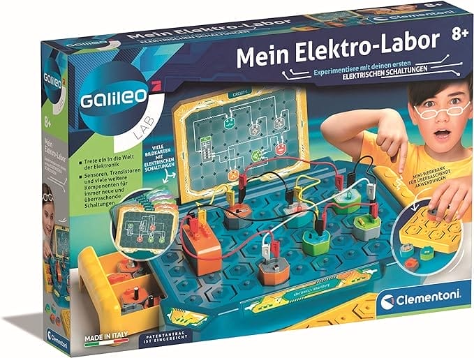 Clementoni Galileo Lab 59292 Elektrische laboratorium, spannende experimenteerdoos, elektronisch bouwpakket met sensoren en lichteffecten, voor kinderen vanaf 8 jaar,Multi kleuren