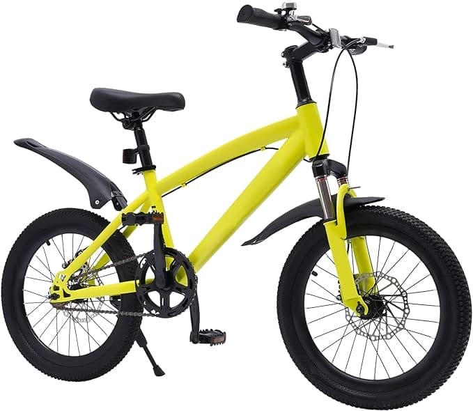 DSYOGX 16 inch kinderfiets, verstelbare zithoogte, kinderfiets, geel, mountainbike voor 8-11 jaar, meisjes en jongens, voor entertainment of beweging