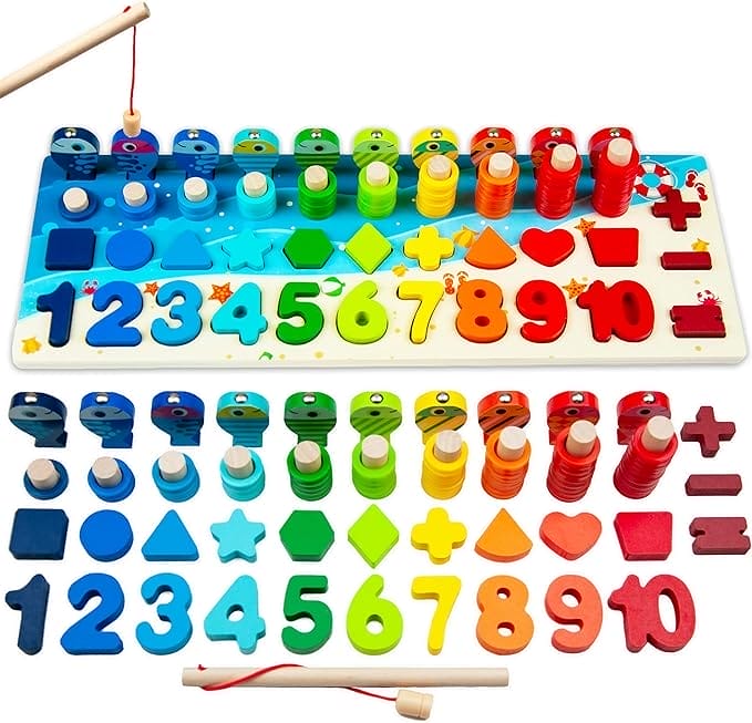 Faerly® Montessori speelgoed, magnetisch visspel, houten puzzel, vissen, educatief speelgoed, motoriekspeelgoed voor kinderen vanaf 2, 3, 4, 5, 6 jaar, puzzel, regenboog, vissen, kinderspeelgoed