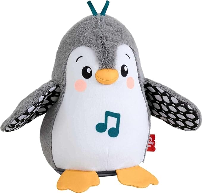 Fisher-Price Knuffelspeelgoed om op de buik te spelen voor pasgeborenen, Wapper en Wiebel Pinguïn, zintuiglijk babyspeelgoed met muziek en beweging HNC10