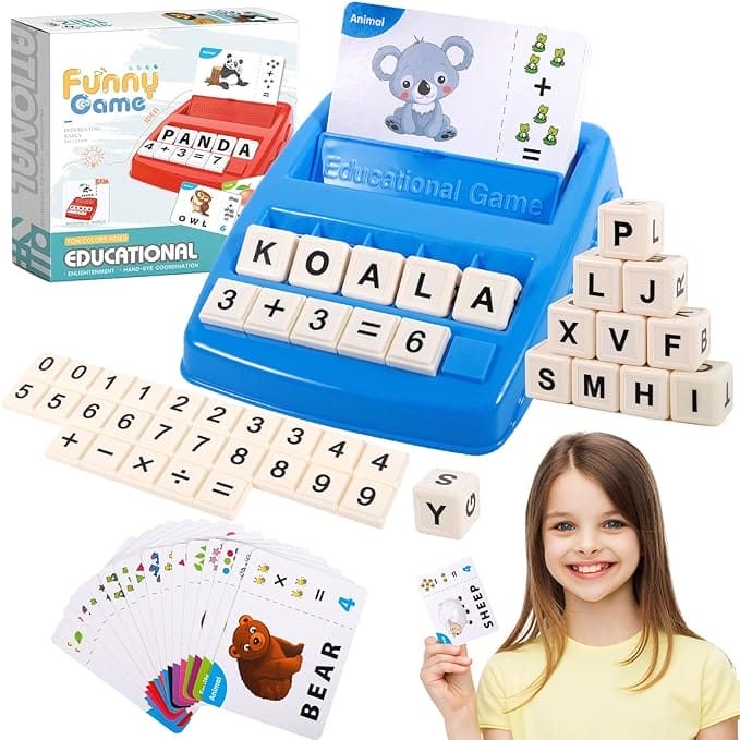 GUHAOOL Letterleerspellen(Engelse editie), leerspeelgoed 2-in-1 voor letter- en cijferspellen, letterleerspellen Montessori-speelgoed van 3-8 jaar oud, cadeau voor kleuters, leerspeelgoed voor school