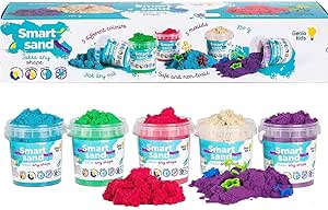 GenioKids Kinetic Toys Sensory Sand 1.65lb/ 750g - 5 Colors Rainbow Modeling Crafts for Kids Sensory Toys 3 4 5 6 Years Magic Sand Set