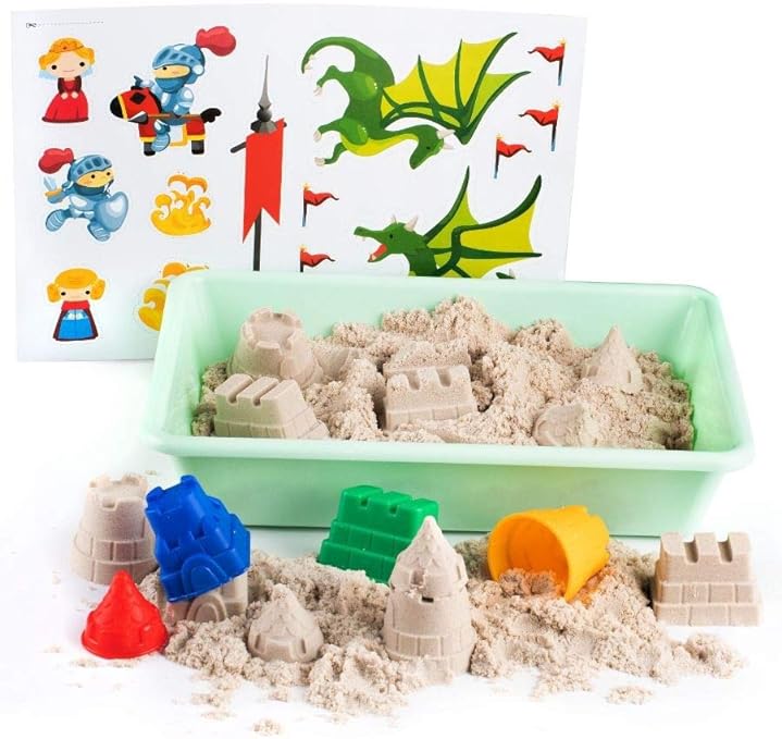 GenioKids Sensory Sand, 1kg, Set Castle Natural Sand Sand Clay Magic Sand Accessories and Sandbox Kneading Sand Magic Sand Christmas Gifts for Kids Toys 3 4 5 6 Years