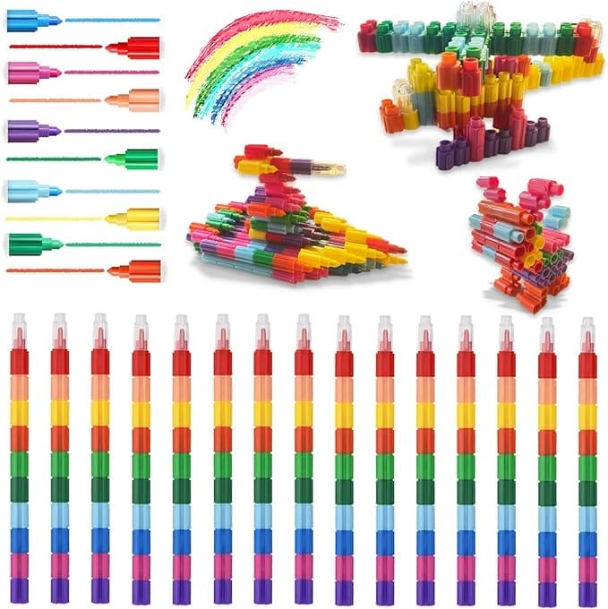 ICEPAPA, 15 stuks waskrijtjes, stapelbare krijtjes voor kinderen, ideaal als cadeau voor kinderfeestjes, giveaways voor kinderfeestjes of kleine cadeautjes voor kinderen(10 kleuren in 1)