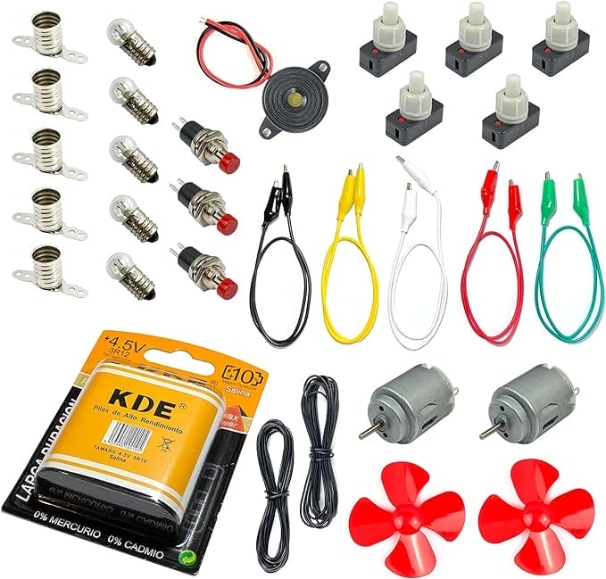 InputMakers Elektrische kit voor gevorderde schooluitrusting, voor knutselwerk met kleine elektromotoren en batterij van een heupman