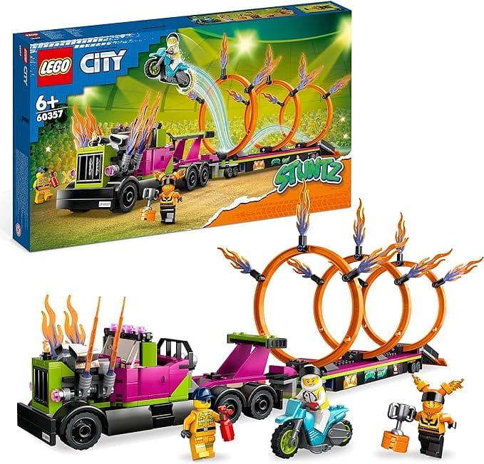 LEGO 60357 City Stuntz Stunttruck & Ring of Fire-Uitdaging, met Vliegwiel-aangedreven Speelgoed Motor en Minifiguren, Leuk Cadeau voor Kinderen vanaf 6 Jaar, Set van 2023