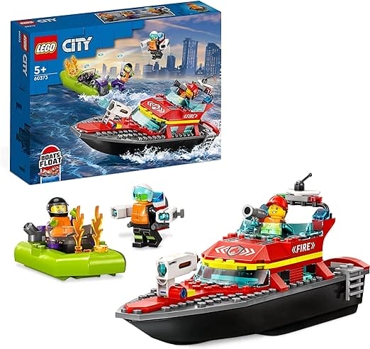 LEGO 60373 City Lifeboat Fire, Floating Toy Boats Set with Boat, Jetpack and 3 Minifigures, Toys for Boys and Girls from 5 Years