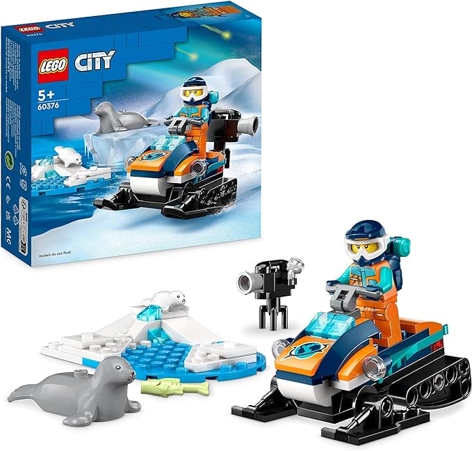 LEGO 60376 City Sneeuwscooter voor poolonderzoek, Speelgoed Set, met 3 Dieren Figuren, een Onderzoeker Mini Figuur en een Camera, Voertuigen Modelbouwpakket voor Kinderen vanaf 5 Jaar