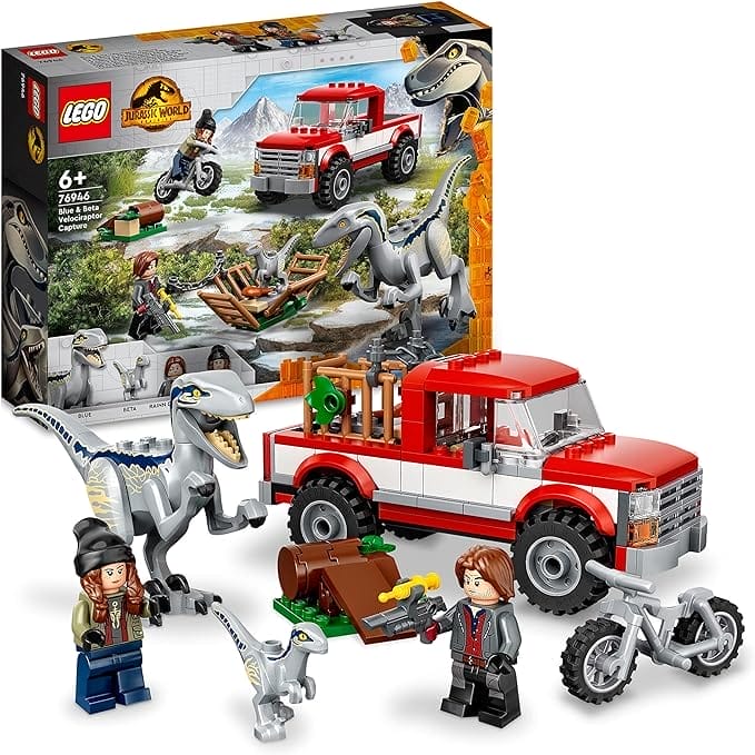 LEGO 76946 Jurassic World Blue & Beta Velociraptorvangst Bouwset, Dinosaurus Speelgoed voor Kinderen Vanaf 6 Jaar, Leuk Klein cadeautje voor Jongens en Meisjes