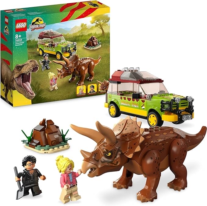 LEGO 76959 Jurassic Park Triceratops onderzoek, Speelgoed Set voor Jongens, Meisjes, Kinderen vanaf 8 Jaar met Ford Explorer Auto en Dino Figuur, 30ste Verjaardag Collectie