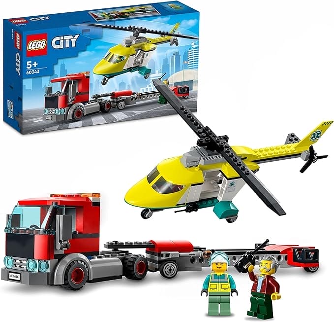 LEGO City Great Vehicles Reddingshelikopter Transport, Speelgoed Vrachtwagen en Helikopter Voertuigen Set voor Jongens en Meisjes vanaf 5 Jaar, Cadeau voor Kinderen 60343