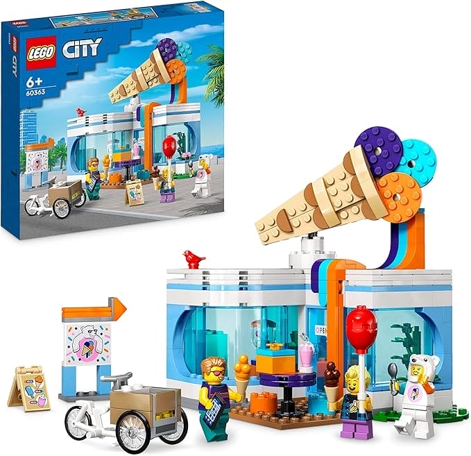 LEGO City IJswinkel, Speelgoedwinkel voor 6+ jaar Oude Kinderen, Inclusief 3 Minifiguren met Leuke Accessoires en een Bakfiets, Verjaardagscadeau voor Jongens en Meisjes 60363