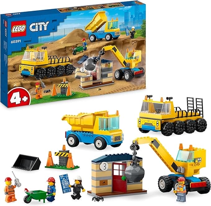 LEGO City Kiepwagen, bouwtruck en sloopkraan, Sloopspeelset met Graafmachine, Kiepwagen en Transportvoertuigen, Educatief Speelgoed voor 4+ jaar oude Kinderen, Jongens en Meisjes 60391