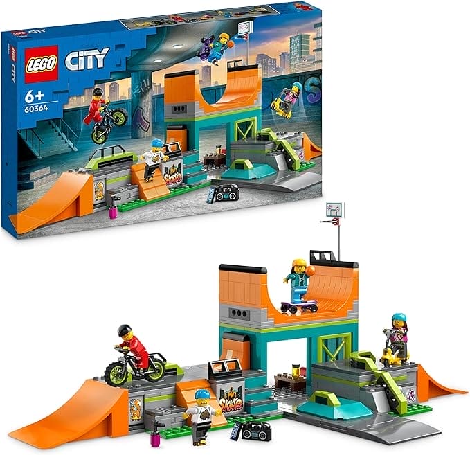 LEGO City Skatepark, Speelgoed voor Kinderen, Jongens en Meisjes vanaf 6 Jaar met BMX Fiets, Skateboard, Scooter, Rolschaatsen en 4 Skater Minifiguren om Stunts Uit te Voeren, 2023 Set 60364