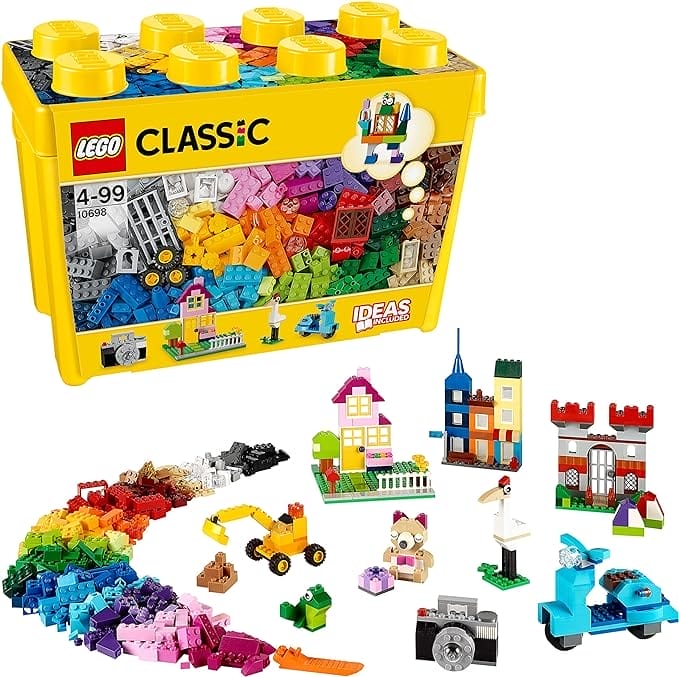 LEGO Classic Creatieve grote opbergdoos met Kleurrijke Stenen, Ramen, Deuren, Wielen en een Basisplaat, Creatief Speelgoed voor Kinderen, Leuk Cadeau voor Jongens en Meisjes vanaf 4 Jaar 10698