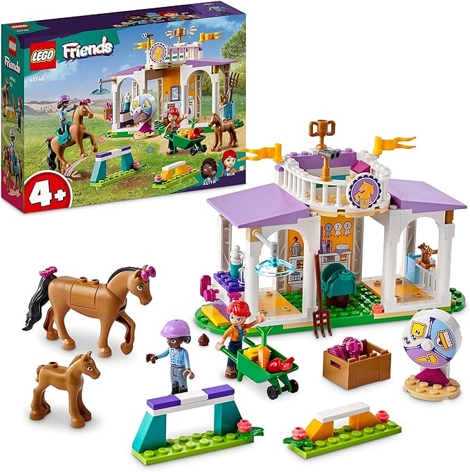 LEGO Friends Paardentraining Set met Paarden Speelgoed, 2 Pony Figuren, Plus Aliya en Mia Poppetjes, Dierenverzorging Cadeau voor Kinderen, Meisjes en Jongens vanaf 4 Jaar 41746