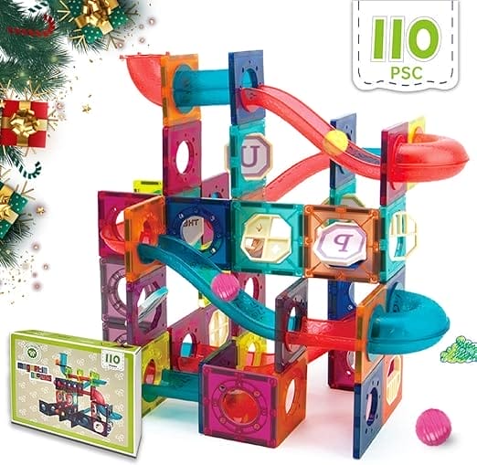 Lemmy Magnetic Building Blocks, 110 Pieces Marble Track, Educational Building Blocks, Construction Toy, Building Blocks Toy Birthday Gift for Girls, Boys and Children from 3, 4, 5, 6