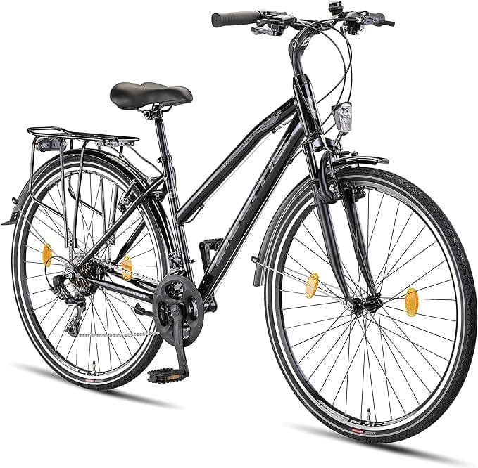 Licorne Bike L-V-ATB Trekkingfiets, stadsfiets, 28 inch, uniseks, 21 versnellingen, zwart/grijs
