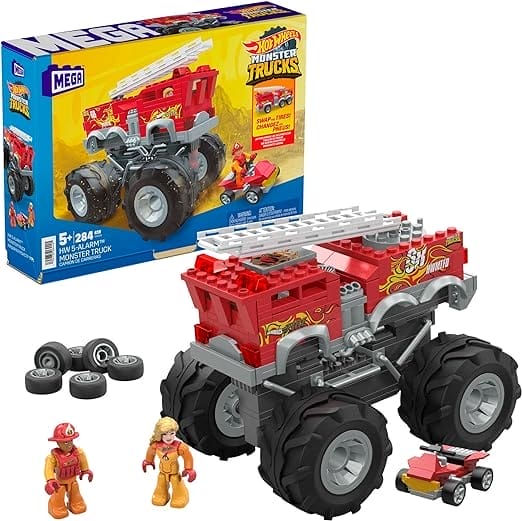 MEGA Hot Wheels 5-Alarm Monstertruck bouwset met 284 delen, 2 microchauffeurs, speelgoedset voor kinderen vanaf 5 jaar, HHD19
