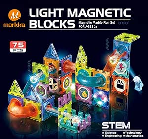 Morkka Magnetische Licht Orbitale Blokken Bouwstenen, 75 Stks STEM Speelgoed voor Kinderen 3 4 5 6 7 8 Jaar 3D Educatief Speelgoed Bouwstenen Set Bouwblokken Cadeau voor 3-12 Jongens en Meisjes (75pcs)