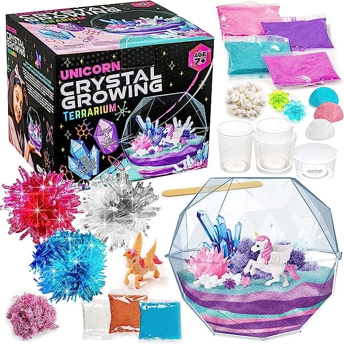 Original Stationery Grow Your Own Crystal Unicorn Terrarium Kit, Crystal Growing Kit met alles wat nodig is om 3 echte kristallen voor kinderen te laten groeien, leuk creatief experiment voor meisjes