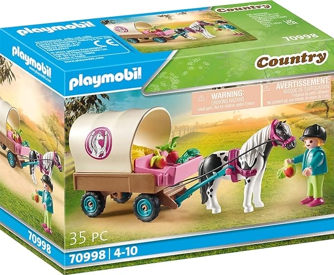 Playmobil 70998 Country Pony Farm with Spacious Wagon and Removable Cover Playset Suitable for Children ages 4+
