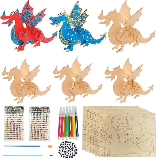 RUIJIE 36 delige DIY Houten Knutselset Dinosaurussen voor Kinderen Creatieve 3D puzzel kunst en ambachten kit Houten ambachtelijke sets voor schilderen en knutselen speelgoed geschenken voor de leeftijden 3 4 5 6 + jaar jongens meisjes