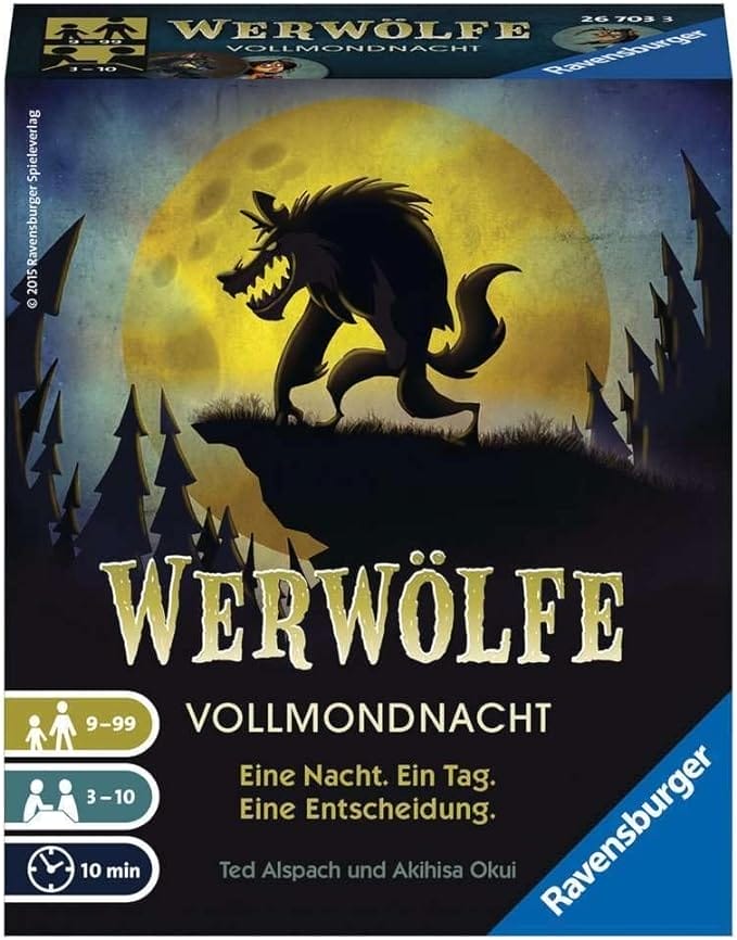 Ravensburger 26703 - Werewolves - Full Moon Night, bordspel voor kinderen van 9 jaar en ouder, actiespel voor 3-10 spelers, gameserie: One night. Een dag. Een beslissing.