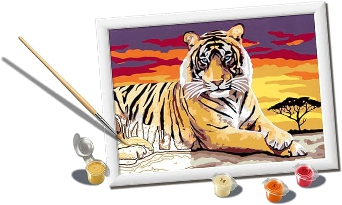 Ravensburger - CreArt D-serie: tijger, kit voor schilderen op nummers, bevat een voorgedrukt bord, kwast, kleuren en accessoires, creatief spel voor kinderen van 11 jaar