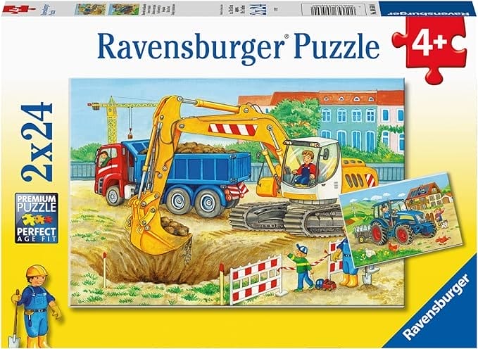 Ravensburger Puzzle 80560 - boerderij en bouwplaats - 2 x 24 stukjes puzzel vanaf 4 jaar, kinderpuzzel voor jongens en meisjes, exclusief bij Amazon