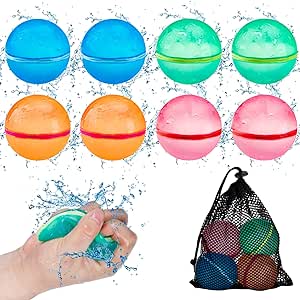 Waterballonnen Herbruikbare Quick Fill Zelfafdichtend, 8 stuks siliconen waterballen waterspeelgoed voor kinderen van 3-12 jaar oud, navulbare plons buiten zomerplezier, wateractiviteiten voor