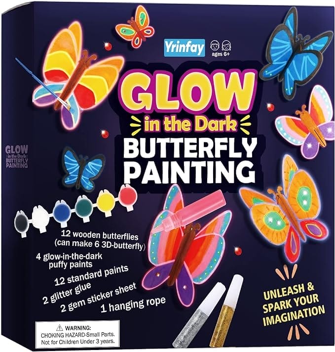 Yrinfay Nachtoplichtende vlinderset voor kinderen, schilderen en knutselen van je eigen 3D-vlinders van hout, houten knutselsets, cadeaus voor meisjes en jongens, 6, 7, 8, 9, 10, 11, 12 jaar