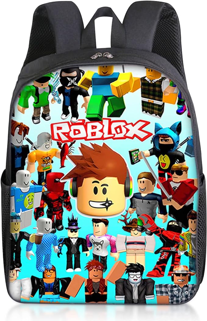 ZeYou Roblox-rugzak met ritssluiting voor kinderen, 3D-Roblox anime-cartoon, basisschool en middelbaar, informeel, bedrukt, Zwart