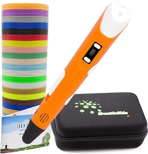 KreativKids 3D pen. 3D pennen + 20 kleuren PLA filament, [100m]. 3D print pen met LCD-scherm, voor kinderen en volwassenen.